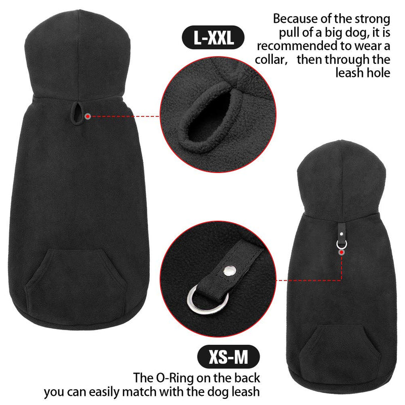 EXPAWLORER Fleece Basic Dog Hoodie with Pocket, Soft and Warm Dog Sweater with Leash Hole or O-Ring, Dog Cold Weather Clothes, Winter Coat for S-XXL Dogs Small (Pack of 1) Black - PawsPlanet Australia