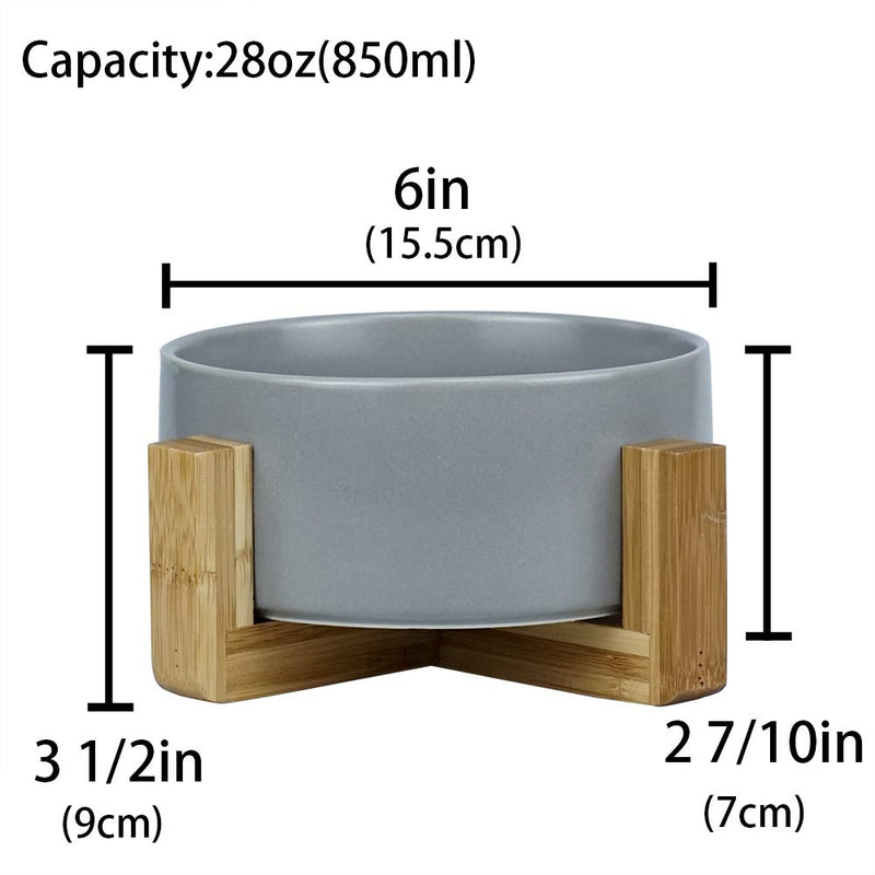 HCHLQLZ Grey Ceramic Cat Bowl with Wood Stand No Spill Pet Food Water Feeder Cats Small Dogs - PawsPlanet Australia