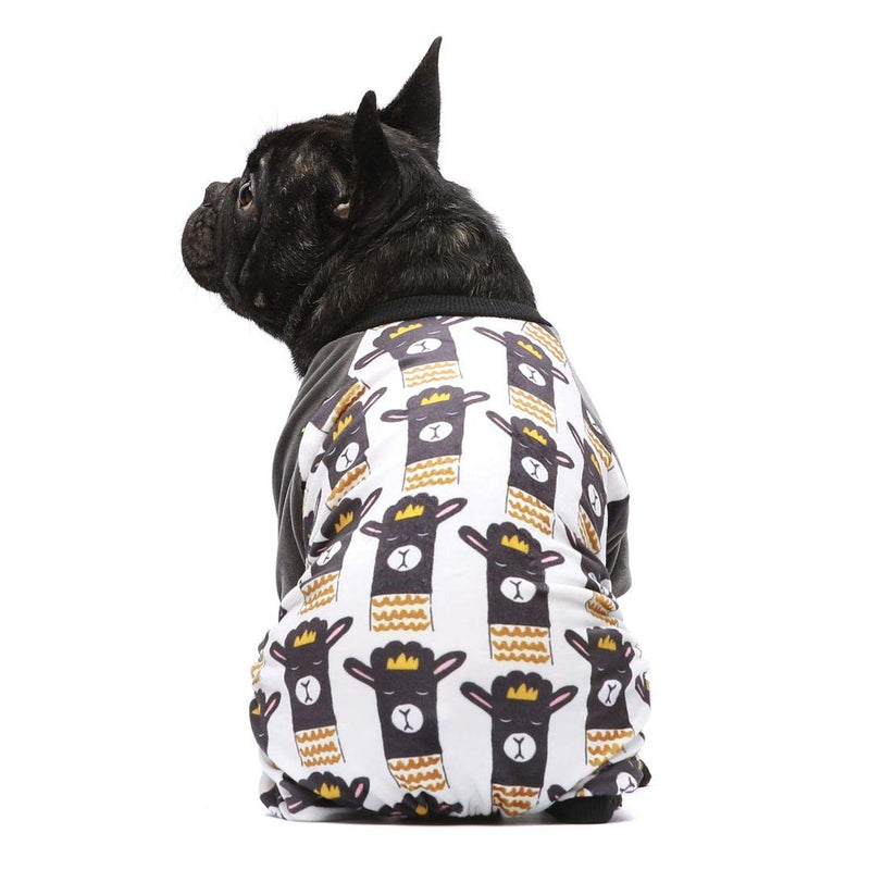 [Australia] - Fitwarm Lama Pet Clothes for Dog Pajamas Cat Onesies Lightweight Velvet Black M White 