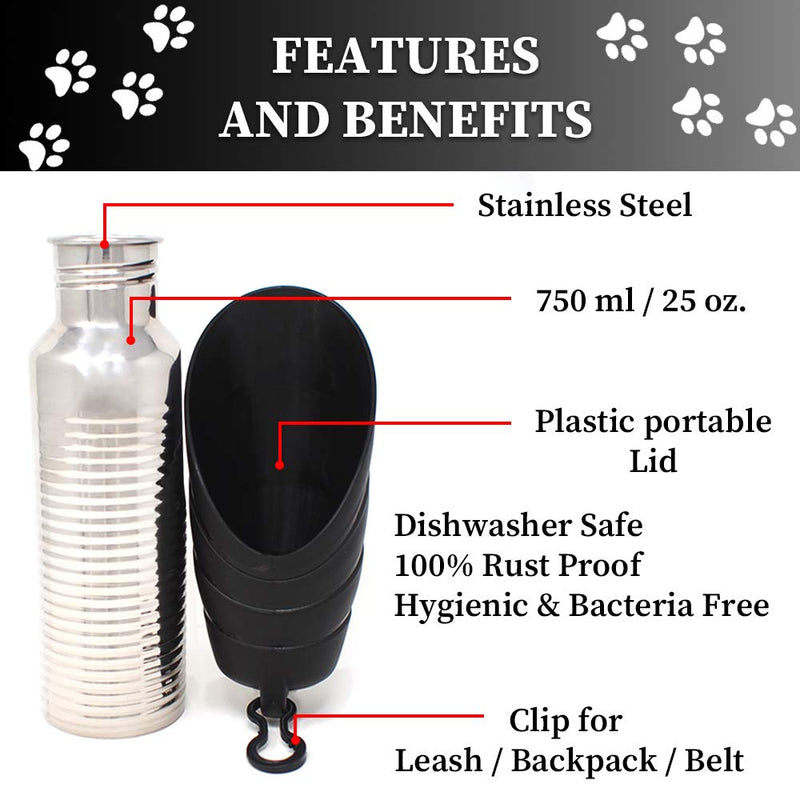 [Australia] - Fuzzy Puppy Pet Products Portable Ribbed Two-Piece Detachable Water Bottle 