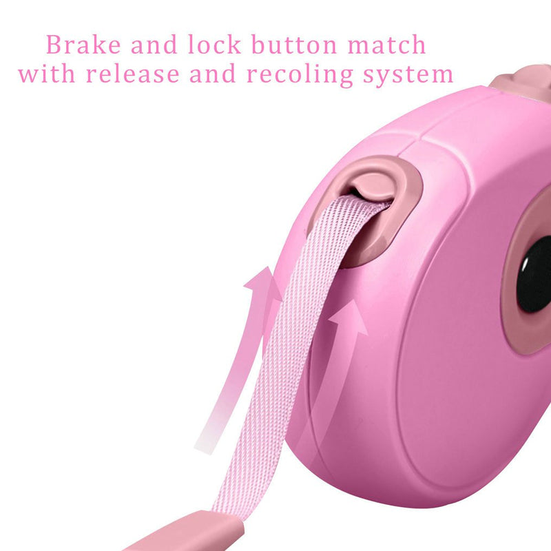 [Australia] - JIAMEIYI Retractable Dog Leash, 16.4 ft Dog Walking Leash for Small Medium or Larger Dogs up to 110lbs, Tangle Free, One Button Break & Lock, Dog Waste Dispenser and Bags Included pink 