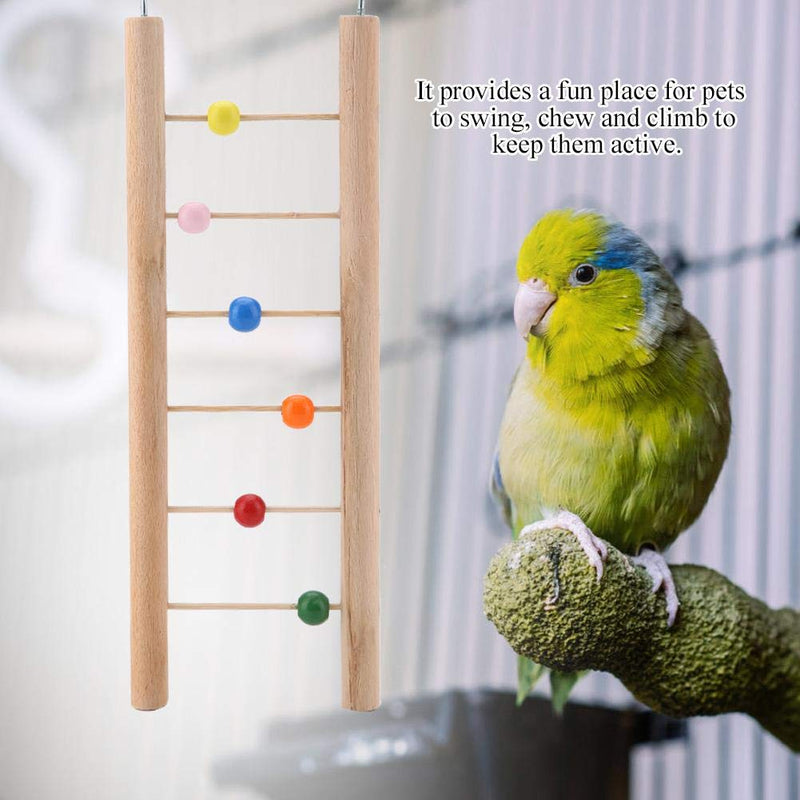 Pet Parrot Wood Ladder Pet Chewing Stairs Standing Slide Ladder Bird Cage Climbing Hanging Toys Parrot Educational Toys with Colorful Beads or Bells(With Beads) With Beads - PawsPlanet Australia