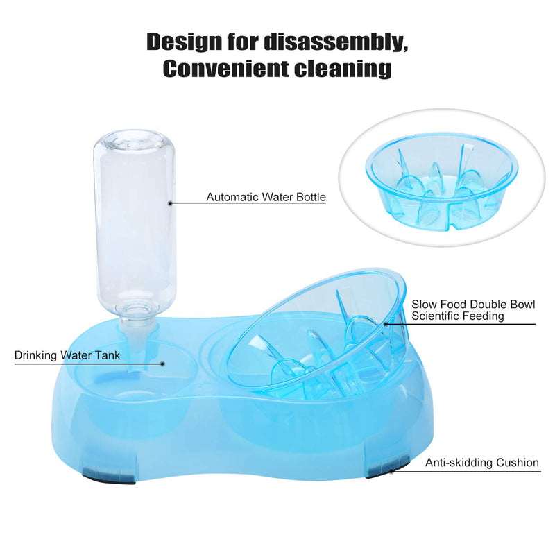 2 in 1 Pet Feeder Water Automatic Dispenser with Bottle, Dog Bowl Slow feeder, Dog Drinking Fountain Water Bowl for Dog Cat Puppy Kitty, Pet Food and Water Bowl set (Blue) Blue - PawsPlanet Australia