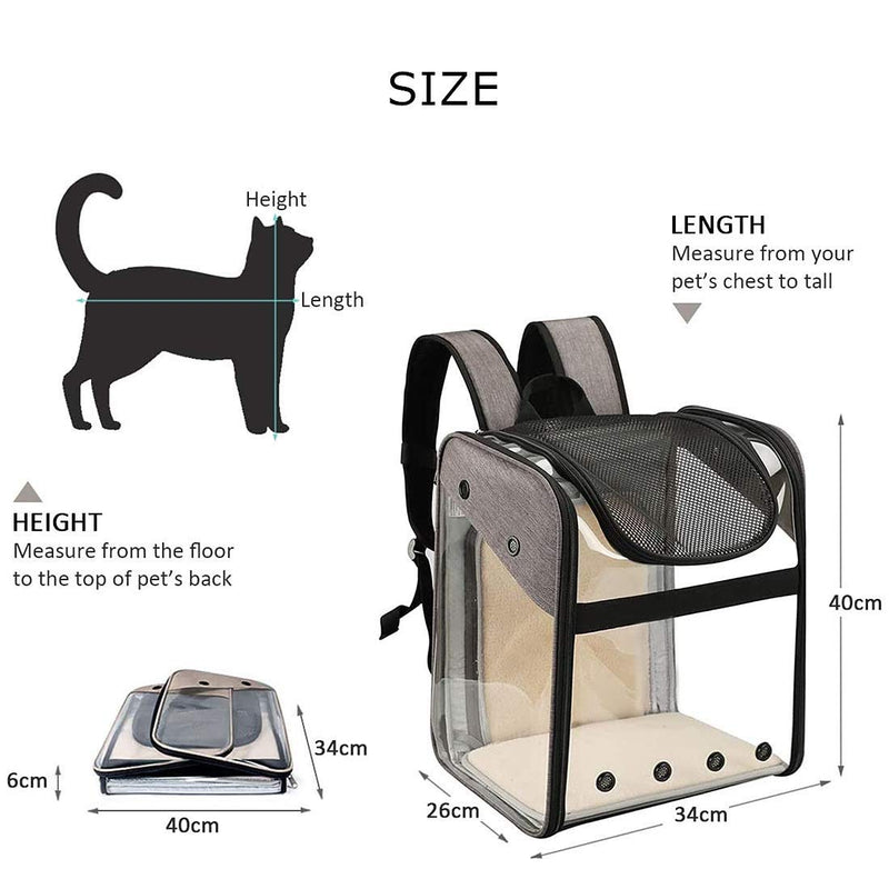 Pet Carrier Backpack for Puppy Dogs Cats 10kg - Expandable Transparent Transport Bag, Foldable Spacious Portable Top Opening Rucksack Airline Approved for Travel and Daily Use (grey) grey - PawsPlanet Australia