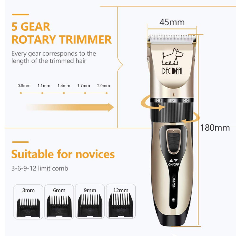 Dog Grooming Clipper, Dog Clipper, Low Noise USB Rechargeable Electric Pet Clipper for Pet Cats with 4 Clipper Combs, Stainless Steel Scissor, and Cleaning Brush - PawsPlanet Australia