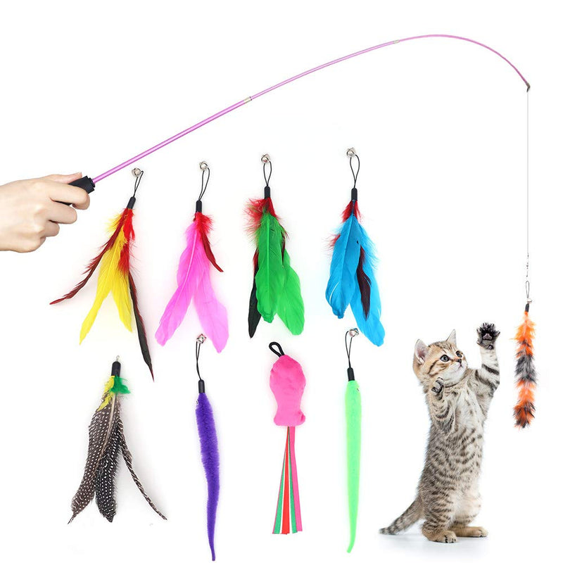 SLSON 14 Pack Cat Teaser Toy 2 Retractable Interactive Cat Wand and 12 Colourful Replaceable Cat Feather Toys with Bells For Indoor Cat and Kitten Catcher - PawsPlanet Australia