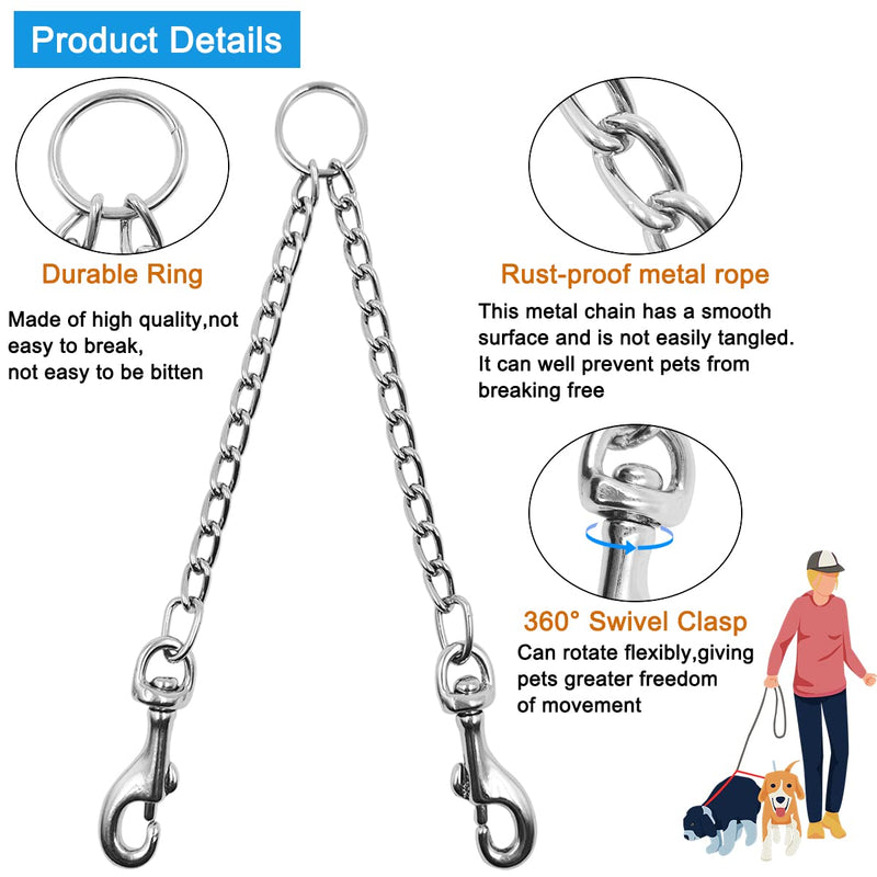DanziX Double Metal Leash Durable Chew Proof Tangle Free Double Dog Leash Splitter Leash for 2 Dogs Walking Pack of 2 (Silver) - PawsPlanet Australia