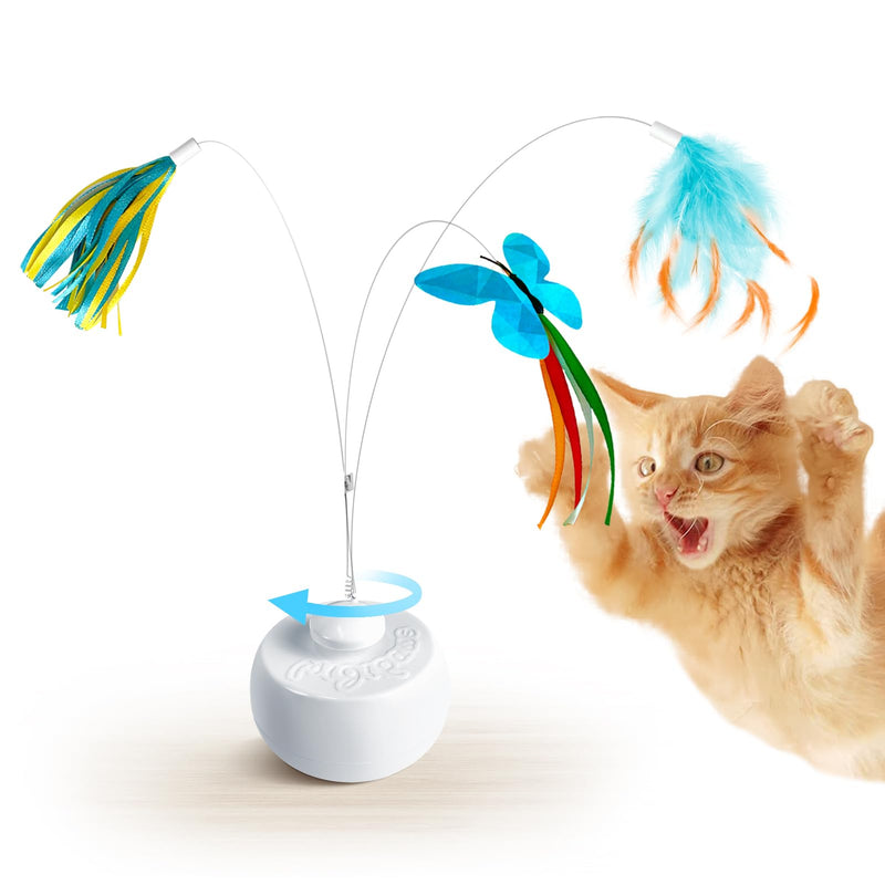 Migipaws cat toy, interactive butterfly toy and feather toy, rotating with intelligent rolling ball for domestic cats, standing man design, automatic movement, teaser fun - PawsPlanet Australia