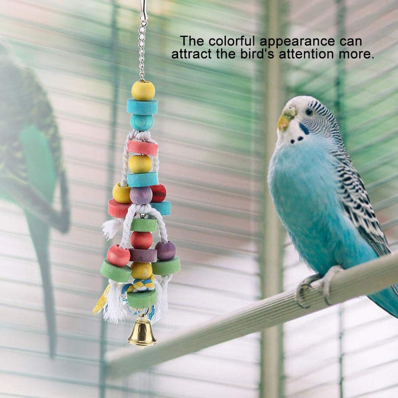 HEEPDD Parrot Chew Toy, Colorful Natural Wooden Hanging Bite Toys with Bell Cage Play Toy Supplies for Macaw African Grey Amazon Cockatoo Budgies Parakeet Cockatiel Lovebird - PawsPlanet Australia