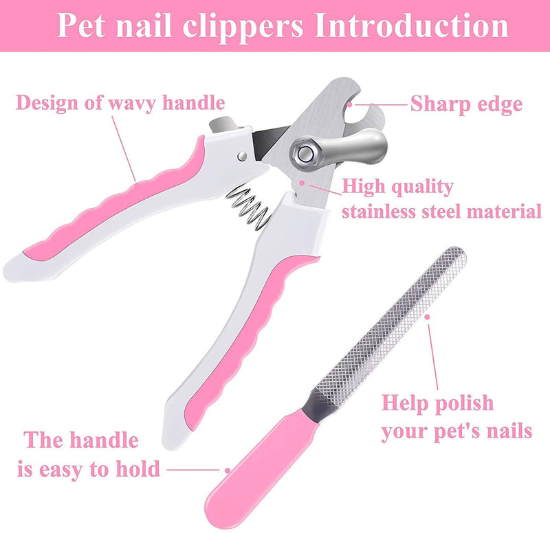 Pet Nail Clipper Set Professional Pet Nail Trimmer with Safety Guard to Avoid Over-Cutting Include Nail Clipper and Nail File，for Small Animals Dogs Cats Pink - PawsPlanet Australia