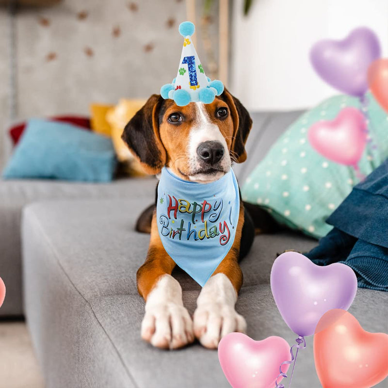 Dog Birthday Bandana Girl - Birthday Party Supplies -Tutu Skirt Hat Scarf Set for Pet Puppy Cat Girl, Pink Outfit for Birthday Party Blue Bandana&Hat - PawsPlanet Australia