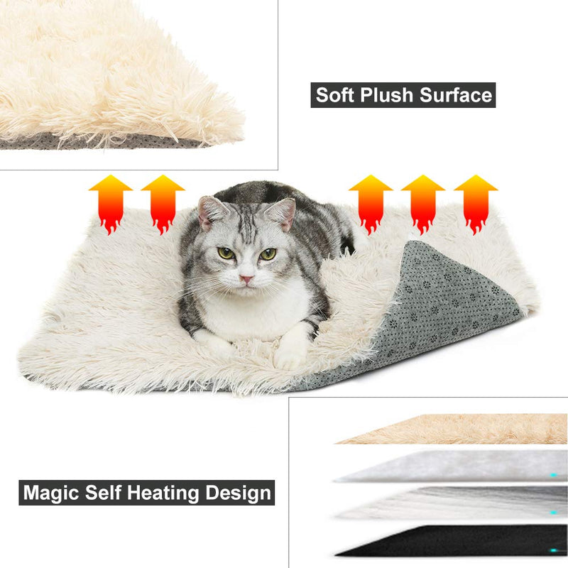 PUPTECK Furry Self Warming Cat Bed Mat - Foldable Convertible Thermal Cat Sleeping Bag Pad, Comfy Pet Heated Nest Mat Anti-Slip for Cat & Puppy - PawsPlanet Australia