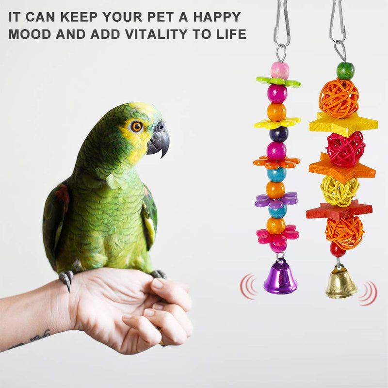 Welpettie 7pcs Bird Parrot Swing Chewing Toy Set Hanging Bell with Hammock Birds Cage Toys Suitable for Small Parakeets, Cockatiel, Conures, Finches, Budgie, Macaws, Parrots, Love Birds 7pcs-A - PawsPlanet Australia