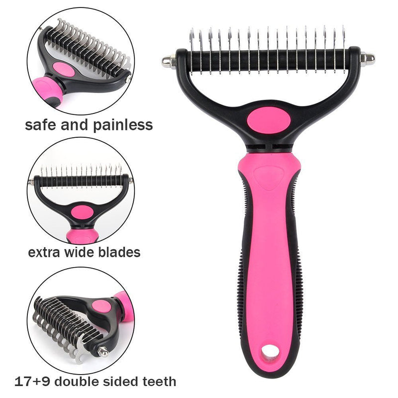 Pet Grooming Comb Dog Undercoat Rake,Dematting Comb Groomimg Stripping Deshedding Tool For for Knots, Tangles, Matted Fur Cats(Large Medium and Small) Pink - PawsPlanet Australia