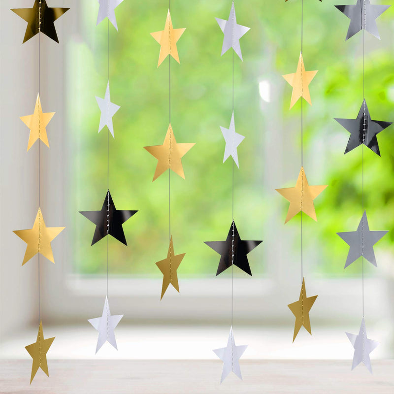 130 Feet Glitter Star Paper Garland Hanging Decoration for Wedding Christmas Birthday Festival Party (Gold and Silver) Gold and Silver - PawsPlanet Australia