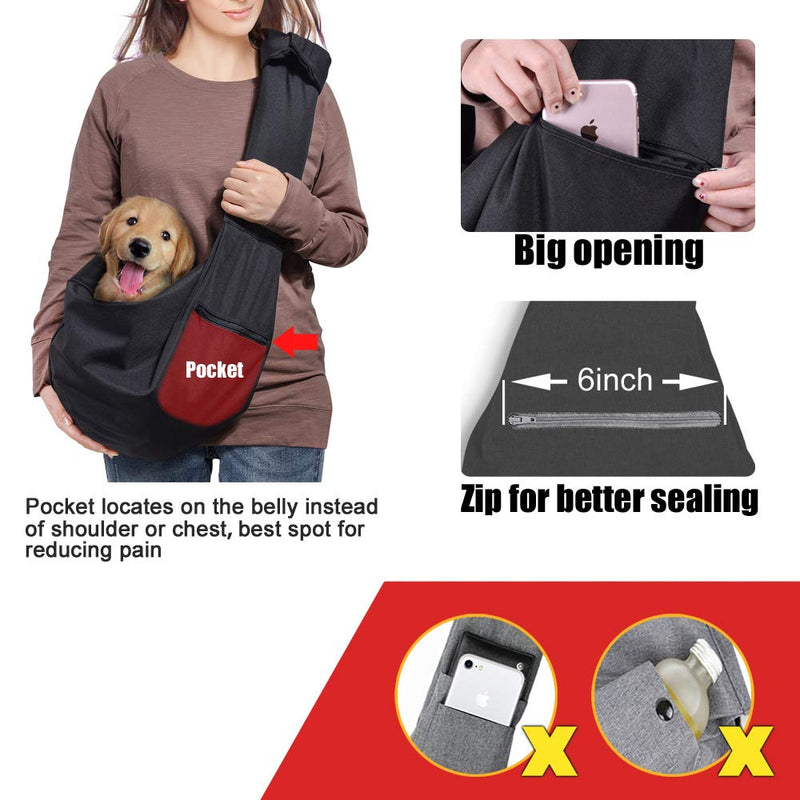 AOFOOK Dog Cat Sling Carrier Adjustable Padded Shoulder Strap with Mesh Pocket for Outdoor Travel Black L - 10 to 20 lbs - PawsPlanet Australia