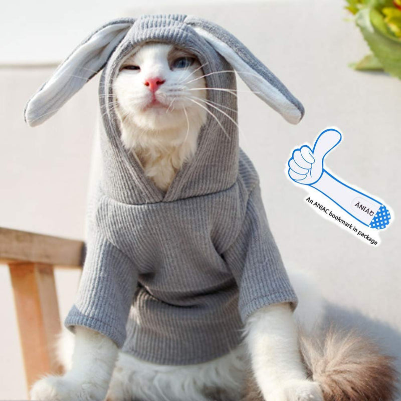 ANIAC Pet Hoodie Cat Rabbit Outfit with Bunny Ears Cute Sweatshirt Spring and Autumn Puppy Knitted Sweater Kitty Soft Knitwear X-Small Grey - PawsPlanet Australia