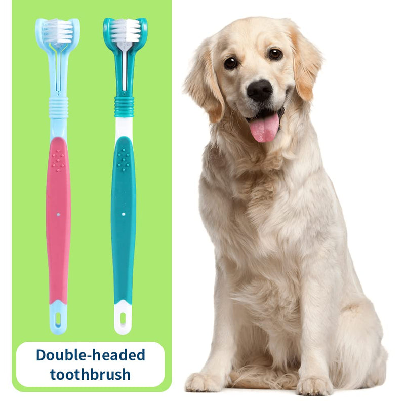 Dog Toothbrush, Pack of 4 Pet Toothbrushes, 2 Triple Head Dog Toothbrushes and 2 Long Handle Dog Toothbrush, Pet Toothbrush for Dogs and Cats (Multi-Coloured) - PawsPlanet Australia