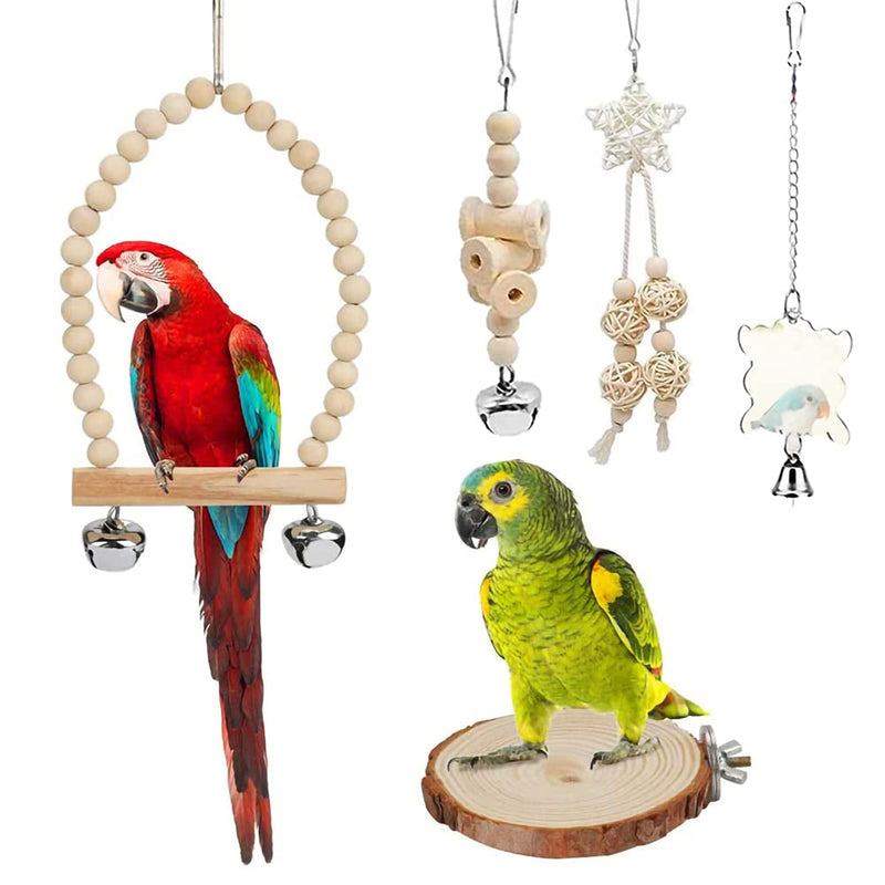 TOLMIOW 9 Pieces Parrots Chewing Natural Wood and Rope Bungee Bird Toy for Anchovies, Coconut Hideaway with Ladder ,Bird Perch Stand, Bird Cage Accessories, Parakeets, Cockatiel, Macow,Conure, Mynah, - PawsPlanet Australia