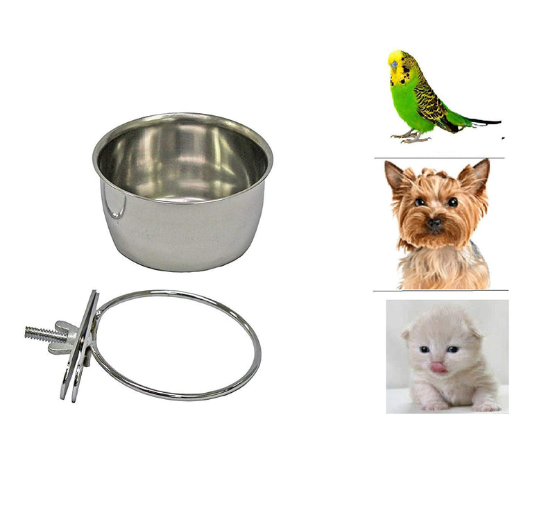 [Australia] - Pet Dog Coop Cups Stainless Steel Feeding Bowl Clamp - Detachable Dog Cat Cage Kennel Hanging Bowl Metal Food Water Feeder Medium 