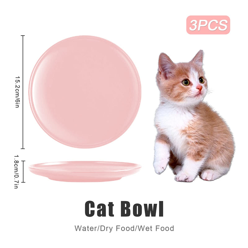 3 Pcs Ceramic Cat Feeding Bowls Ceramic Pet Bowls for Cats 15cm Wide Shallow Cat Dish Whisker Fatigue Free Cat Food Bowl Pink Blue Yellow Cat Food Water Dish for Kitten Kitty Dog Pets - PawsPlanet Australia