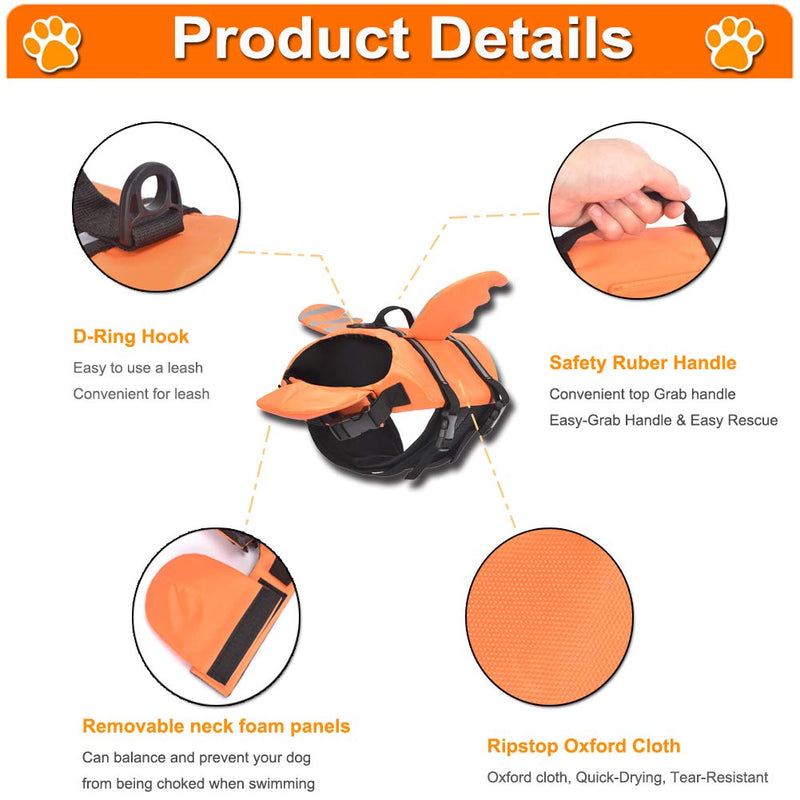 [Australia] - Fragralley Dog Life Jacket, Unique Wings Design Pet Flotation Life Vest for Small, Middle, Large Size Dogs, Dog Lifesaver Preserver Swimsuit with Handle for Swim, Pool, Beach, Boating XS (Chest Girth 11.8"-16.5") Orange 