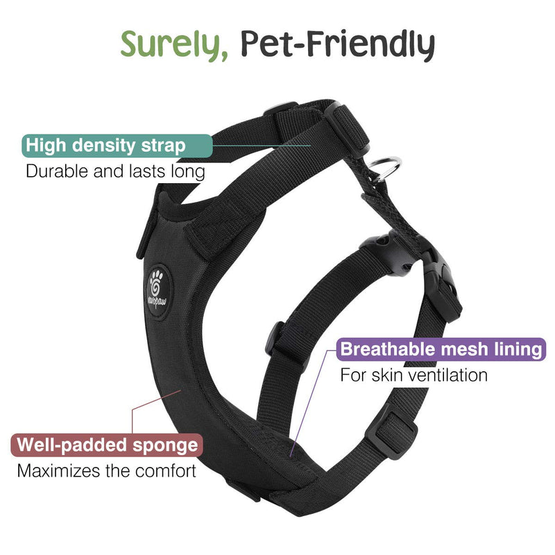 [Australia] - VavoPaw Dog Vehicle Safety Vest Harness, Adjustable Soft Padded Mesh Car Seat Belt Leash Harness with Travel Strap and Carabiner for Most Cars Extra Large Black 