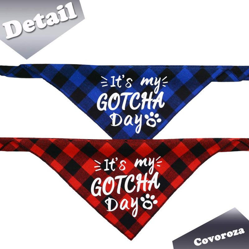 2 Pack It’s My Gotcha Day Print Dog Birthday Bandana for Boys and Girls Scarf Bibs Accessories for Pet Birthday Gift Red and Blue - PawsPlanet Australia
