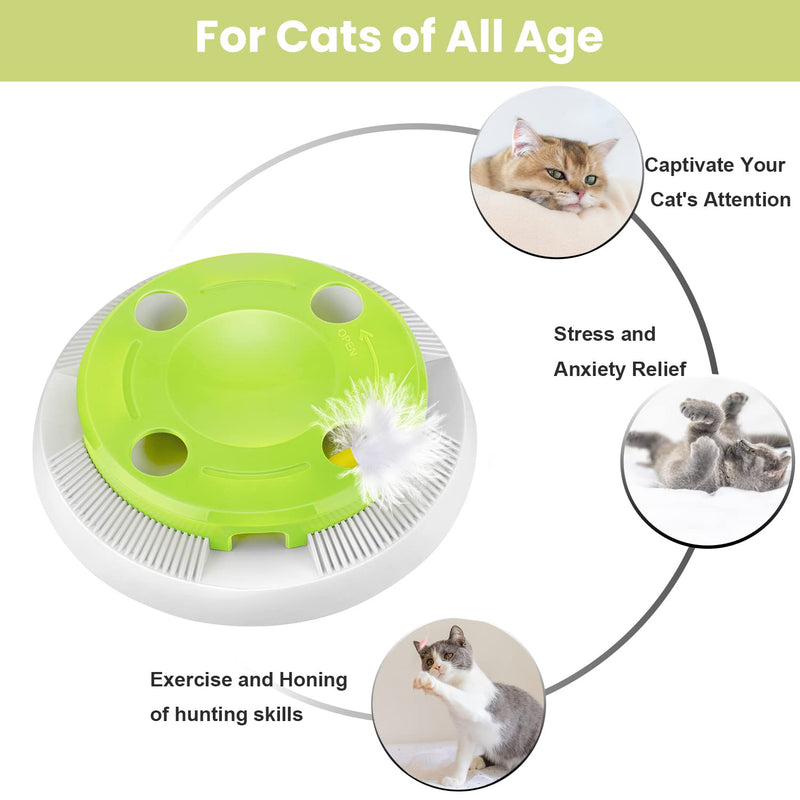PETTOM Cat Toy Electric, Cat Toy Automatic Battery Operated, Intelligence Toy for Cats, Interactive Toy for Cats with Interchangeable Feathers Green - PawsPlanet Australia