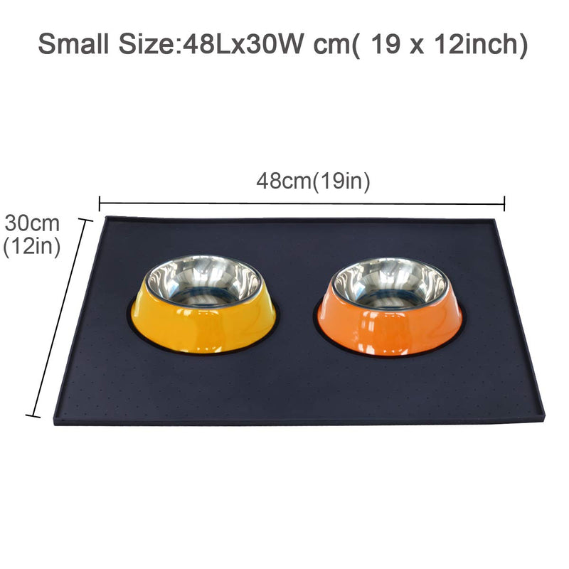 AMZNOVA Pet Feeding Mat Dog Cat Bowl Mat 48cm×30cm Large Waterproof & Anti-slip Food Grade Silicone Pet Food Mat,Black S: 48×30 CM Black - PawsPlanet Australia