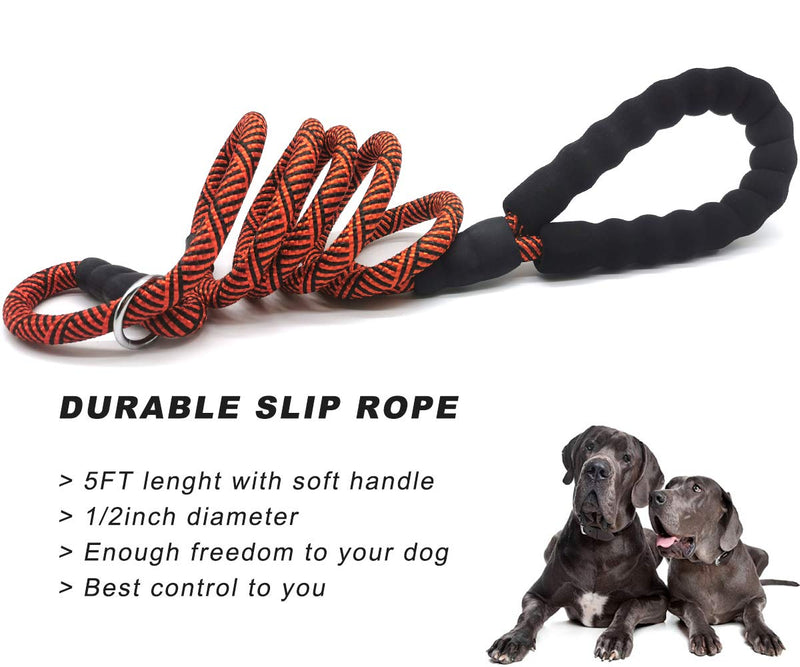 [Australia] - Mycicy Durable Rope Slip Lead Dog Leash, 1/2" x 5ft No Pull Slip-on Training Leash for Large and Medium Dogs, No Collar Needed Comfortable Padded Handle Leash Red-B 