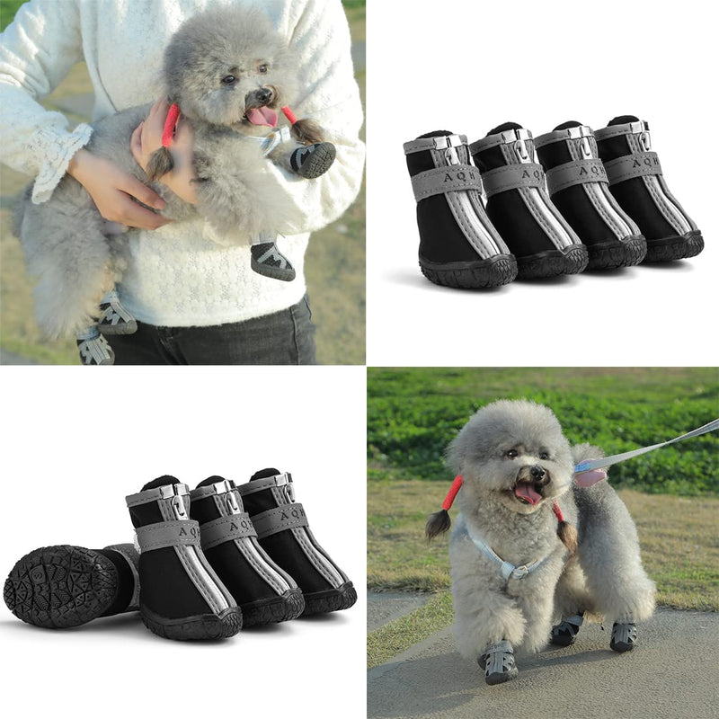 AQH Dog Boots, Latest Waterproof Dog Shoes with Reflective Straps, Rugged Anti-Slip Soft Sole Dogs Paw Protector for Small Medium Large Dog, Black (1#) 1# - PawsPlanet Australia