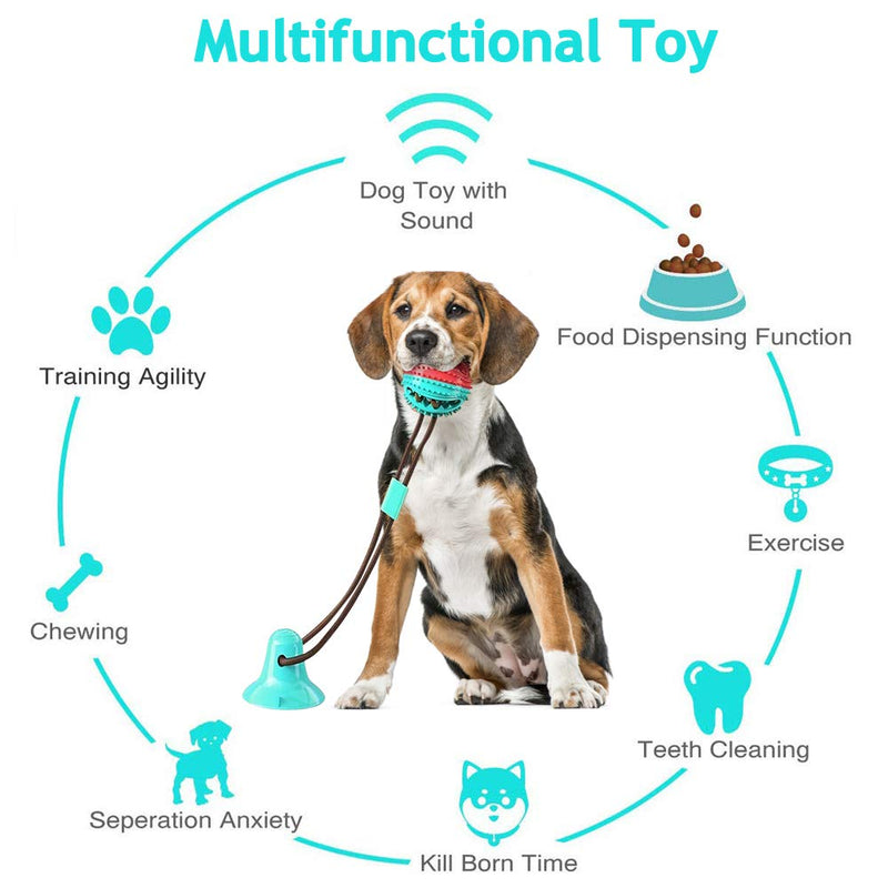 PLYFUNS Suction Cup Dog Toy, Self Playing Pet Molar Bite Toy with Chew Rubber Ball and Durable Rope Interactive Pet Tug Toy for Teeth Cleaning/Pulling - PawsPlanet Australia