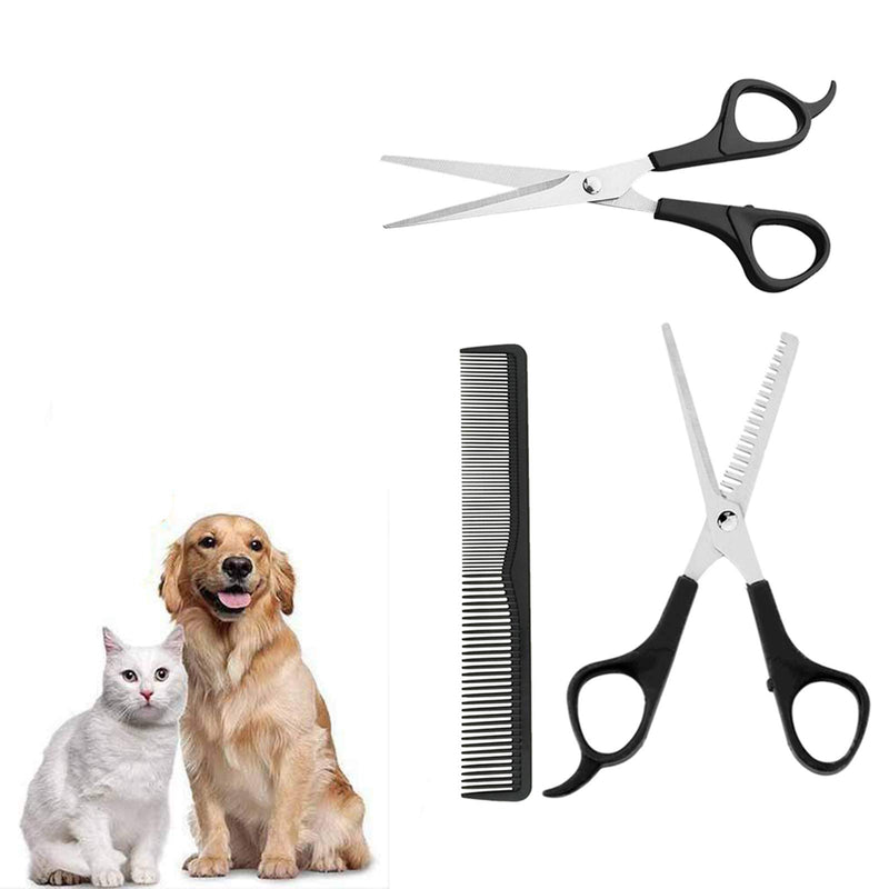 YUEMING 3Pcs Dog Grooming Scissors Set, 6.6inch Stainless Steel Pet Trimmer with Cutting Scissors Thinning Shear Curved Scissors Grooming Comb Hair Care for Cat Dog - PawsPlanet Australia