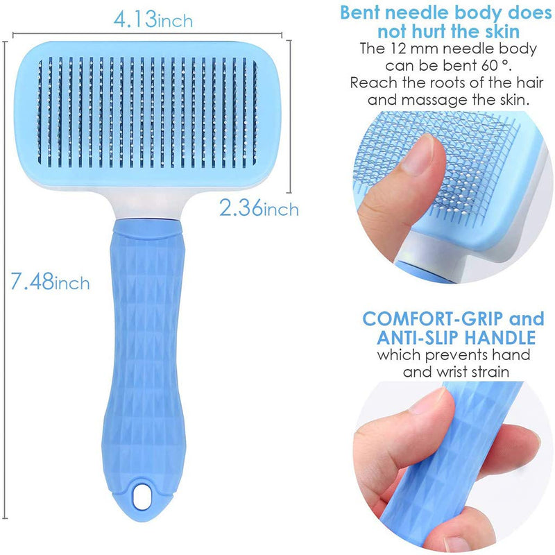 [Australia] - ZPP Pet Grooming Brush Self Cleaning Slicker Supplies Dogs Cats Tools Removes Undercoat Tangled Hair Rake Short Long Hair Mats Tangles Loose Hair Treatment Dander Dirt Massages Particle Blue 