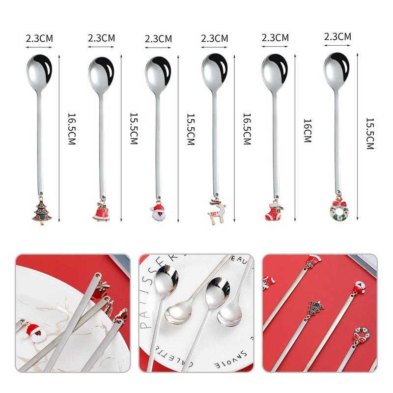 Christmas Spoons Soffee Spoon, Dessert Spoon, Mini Spoons Stainless Steel,Creative Mini Coffee Ice Cream Dessert Spoons, Christmas Spoon Package for Party Table Decorations( 6Pcs, Silver) - PawsPlanet Australia