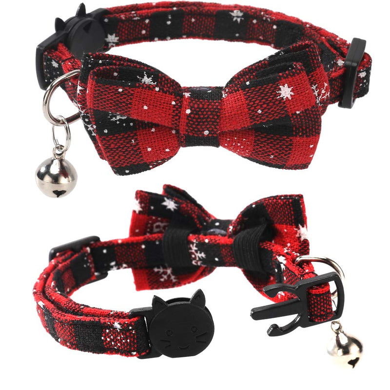 [Australia] - Lamphyface 2 Pack/Set Christmas Cat Collar Breakaway with Cute Bow Tie and Bell for Kitty Adjustable Safety Plaid 