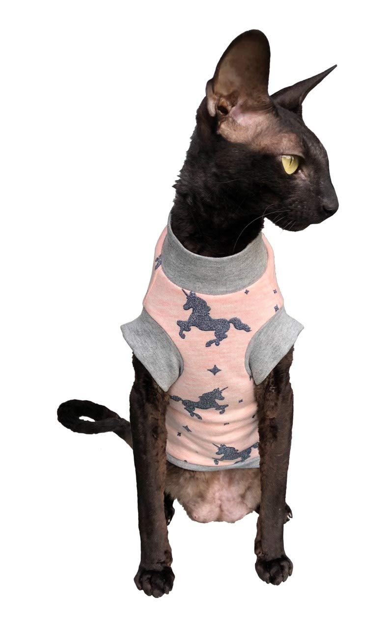 Kotomoda Sphynx Cat's turtleneck Unicorn in PINK Naked Cat Clothes Hairless Cat Clothes (L) L - PawsPlanet Australia