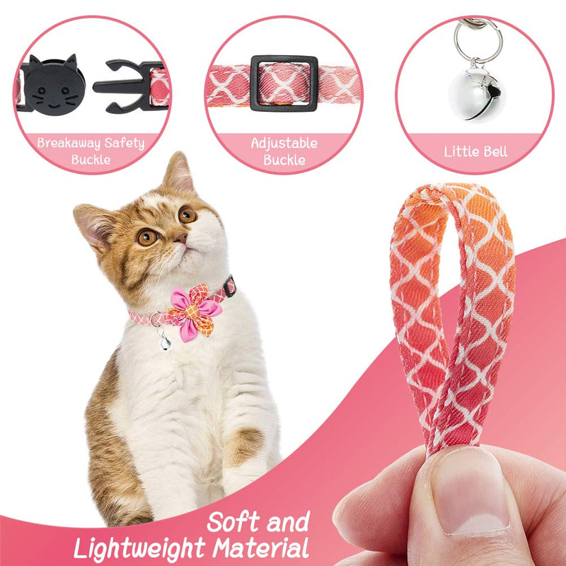 BINGPET Breakaway Cat Collar with Bells, 2 Pcs Adjustable Kitten Collars with Detachable Flower Accessories, Unique Gradient Pattern, Pink/Purple - PawsPlanet Australia