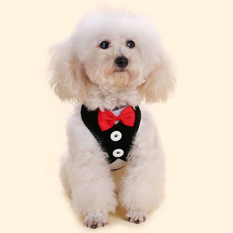 PETCUTE Dog tuxedo outfit Dog Harness with Leash Adjustable Dog Harness Dog Suit with Bowtie Christmas Halloween outfit for dog M Pure black - PawsPlanet Australia