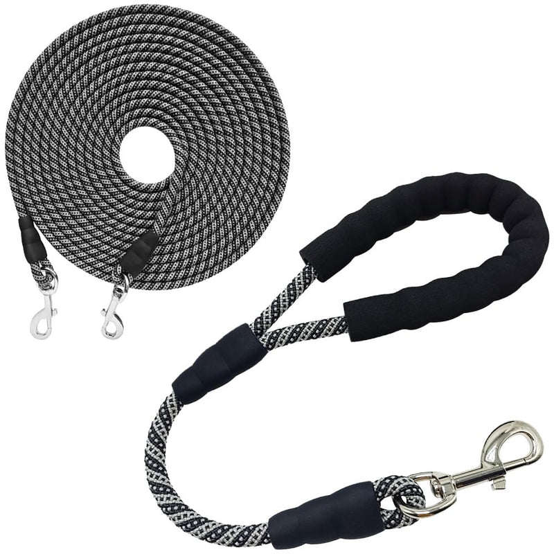 YUCFOREN 26FT Black Check Cord/Tie Out + 18 Inch Short Dog Leash Black - PawsPlanet Australia