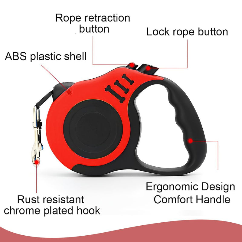 SSRDFU - 1 piece dog leash, retractable dog leash, 3 m, with non-slip handle, retractable leash with safety braking system, for small and medium-sized dogs up to 20 kg - PawsPlanet Australia
