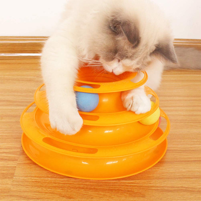 "N/A" Cat Roller Toy 3 Layers, Ball Track Cat Toy, Cat Ball Tower Disk with Three Colorful Ball, for Hunting, Chasing Needs, Exerciser Game - PawsPlanet Australia