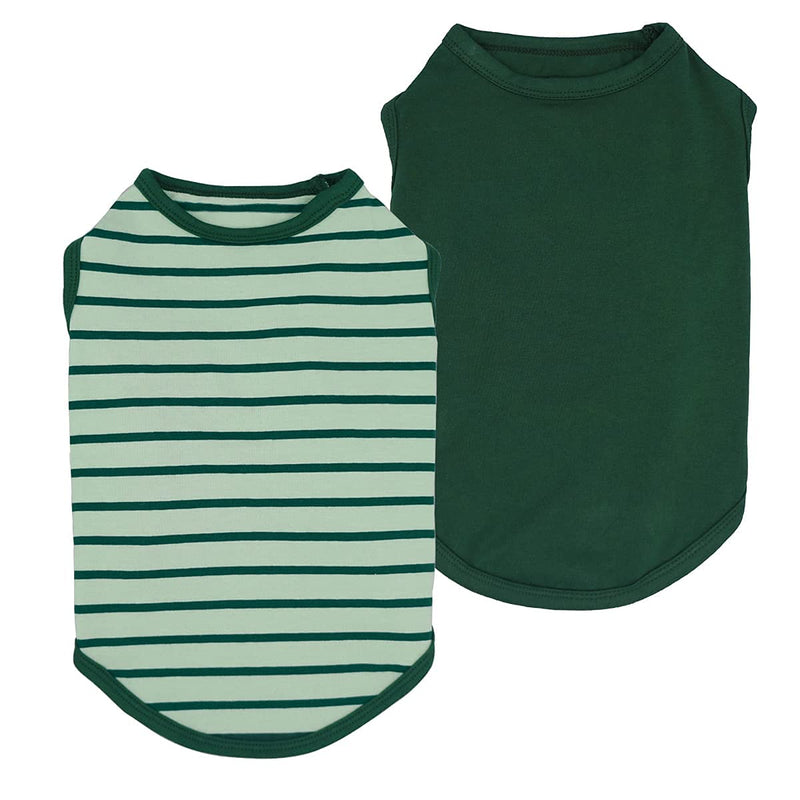 Fitwarm 2-Pack 100% Cotton Striped Dog Shirt for Pet Clothes Puppy T-Shirts Cat Tee Breathable Strechy X-Small Dark Green - PawsPlanet Australia