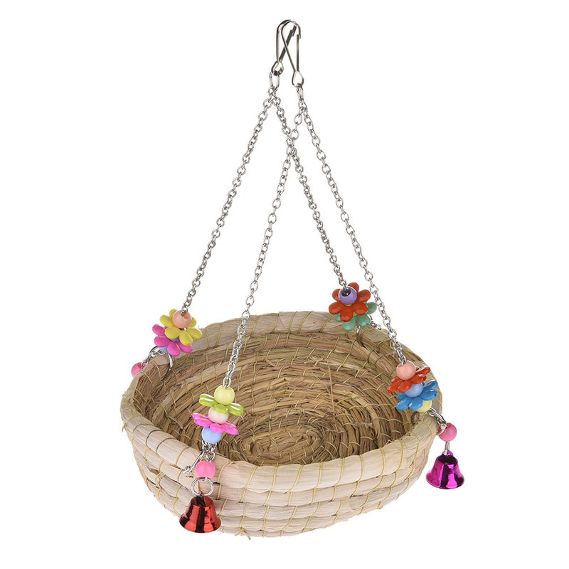 [Australia] - Woven Straw Nest Bed Large Bird Swing Toy with Bell for Parrot Cockatiel Parakeet African Grey Cockatoo Macaw Amazon Conure Budgie Canary Lovebird Finch Hamster Chinchilla Cage Perch 