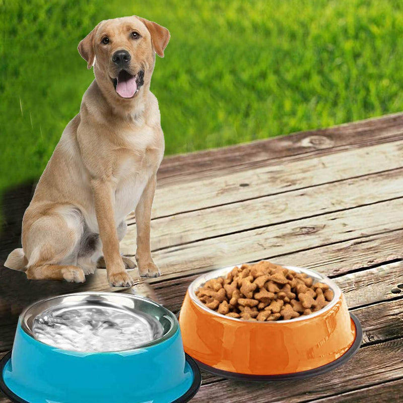 2 Dog Bowls, Stainless Steel Dog Feeder Bowls,Medium Dog Feeder Bowls And Water Bowls，dog cat Plate Bowls With Non-slip Rubber Bases, (22 cm / 8.6 inches) - PawsPlanet Australia