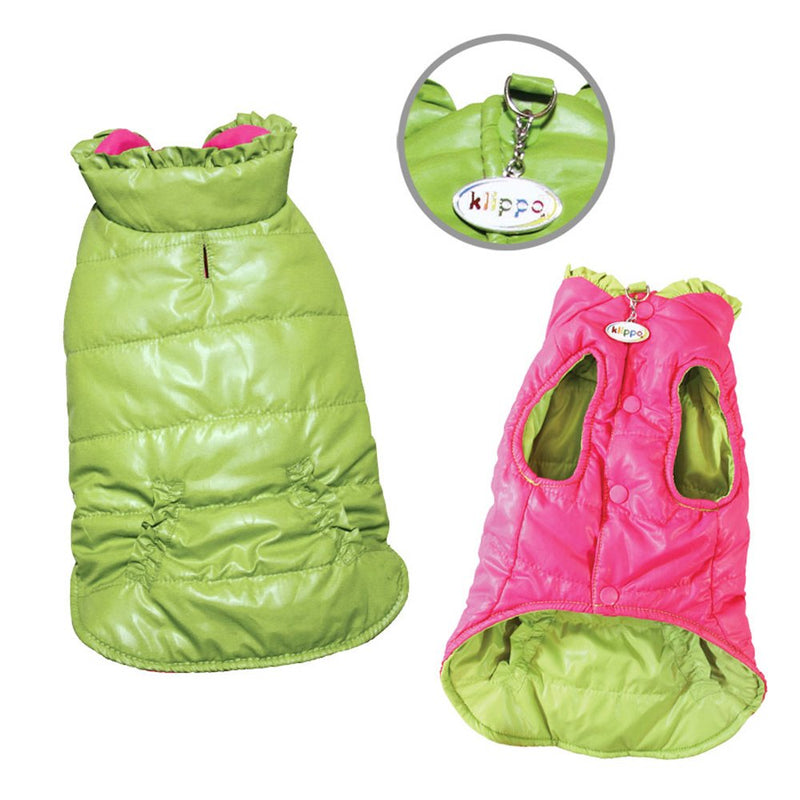 [Australia] - Klippo Dog/Puppy Reversible Parka Vest/Jacket/Coat with Ruffle Trims for Small Breeds - Lime/Pink L 