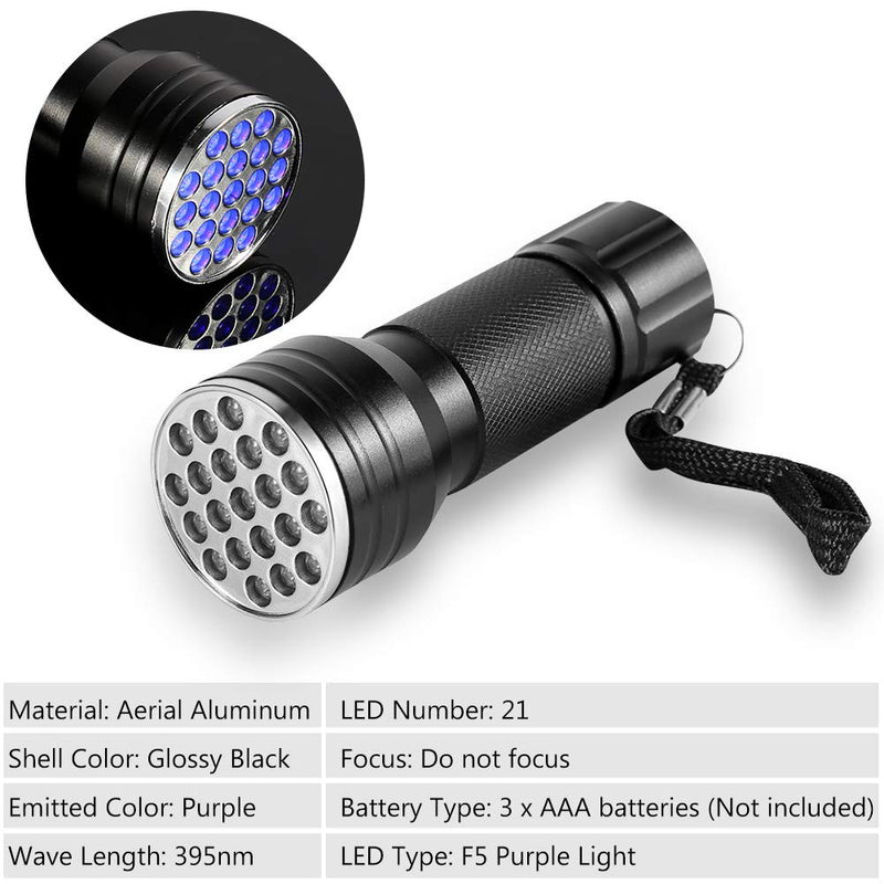 UV Torch Ultraviolet Flashlight, Portable Torch Lamp, 21 LED Blacklight UV Flashlight Torch for Pet Urine Detector, Find Stains on Clothes Carpet Rugs Floor - PawsPlanet Australia