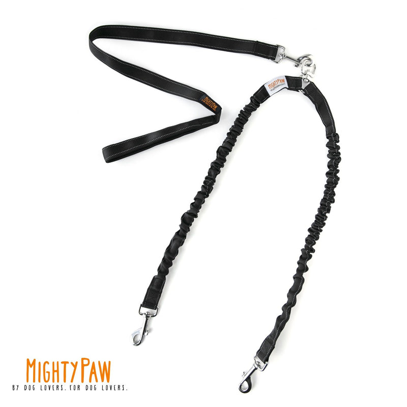 [Australia] - Mighty Paw BungeeX2 Double Dog Leash, Premium Quality Dog Leash, Comfort Force Absorbing Bungee Handle 30-100 Black 