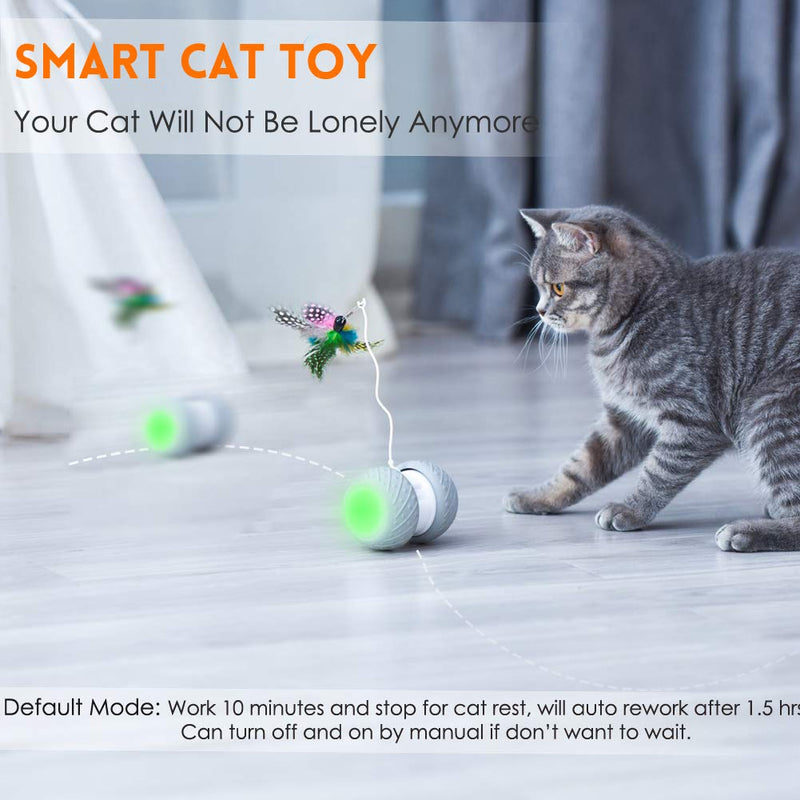 [Australia] - MalsiPree Robotic Interactive Cat Toy, Automatic Feather/Ball Teaser Toys for Kitten/Cats, USB Rechargeable Electronic Kitty Toy, Large Capacity Battery, All Floors/Carpet Available, 4 Bonus Feathers 